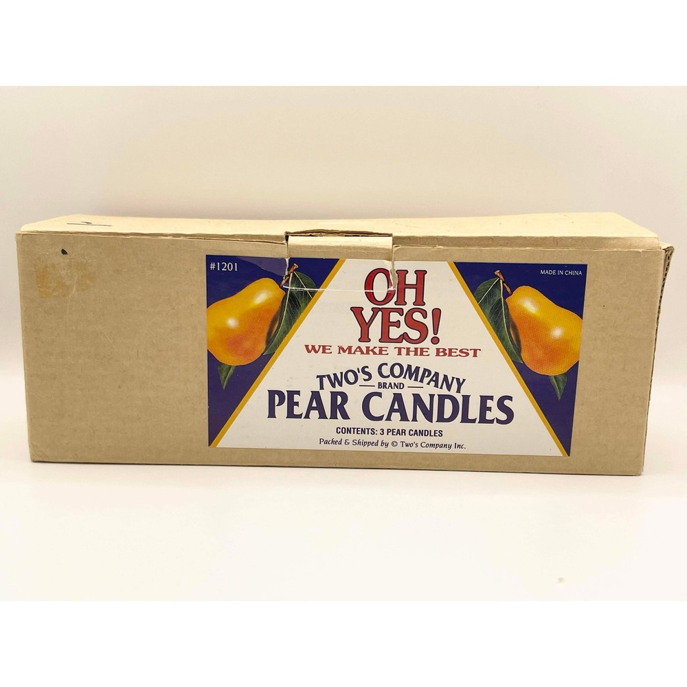 Vintage Two's Company Oh Yes Pear Candles‎ Set of 3 Yellow Fruit Decor 1201